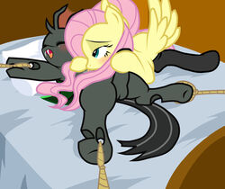 bed bondage changeling equine female feral fluttershy_(mlp) friendship_is_magic holes licking male my_little_pony pegasus penis pyruvate tongue wings