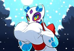 ai_generated female froslass huge_breasts large_breasts mullon novelai pokemon pokemon_(species) pokemon_dppt snow snowing solo