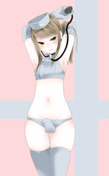 1boy abstract_background androgynous armario_grantloves armpits blush brown_hair bulge changing crossdressing dixsept erection femboy girly gloves green_eyes human long_hair looking_at_viewer male male_only navel nurse panties smile solo stethoscope stockings thighhighs trap white_skin wide_hips