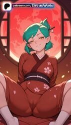 2026 highres hi_res electroworld patreon_username high_quality high_resolution artist_name stable_diffusion ai_generated 1girl 1girls patreon watermark obi pointy_ears moon legs_apart legs_spread solo orange_sky red_kimono petals red_sky window yellow_eyes torii white_legwear sun tabi splayed_legs japanese_clothes indoors kimono spread_legs smile sky cloud socks cherry_blossoms full_moon aqua_hair sash night open_legs round_window japanese_flag red_moon green_hair looking_at_viewer amity_blight the_owl_house
