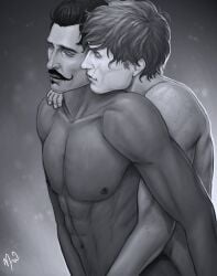 2boys abs anal anal_sex artist_signature bara biceps black_and_white black_hair colorless dark-skinned_male dark_hair dark_skin dorian_pavus dragon_age dragon_age_inquisition duo facial_hair freckles gay gay_anal gay_male gay_sex handjob heryn_trevelyan human inquisitor_(dragon_age) jerking jerking_off light-skinned_male light_skin looking_pleasured mage male male/male male_only male_penetrated male_penetrating male_penetrating_male masturbation merwild monochrome moustache muscles muscular muscular_male nipples no_visible_genitalia open_mouth orgasm orgasm_face pecs penetration penile_penetration penis_in_ass scar scars sex video_games yaoi