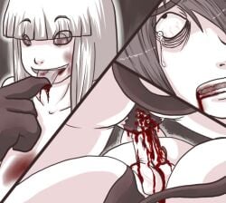 1boy 1girls artist_request bite biting biting_penis blood cbt cock_and_ball_torture female gore guro male penectomy penis penis_bite penis_biting penis_in_pussy tears_in_eyes vagina_dentata