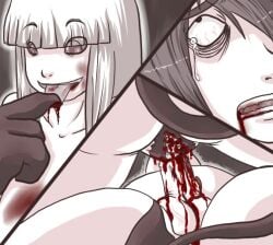 1boy 1boy1girl 1girl artist_request bite biting biting_penis blood castration cbt cock_and_ball_torture female gore guro penectomy penis penis_bite penis_biting penis_in_pussy tears_in_eyes vagina_dentata