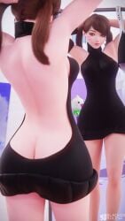 1girls 3d armpits arms_behind_head bare_shoulders blacked blacked_clothing blackedr34 brown_hair d.va discko_d.va dress female female_only fully_clothed going_commando light-skinned_female light_skin looking_in_mirror mirror overwatch overwatch_2 queen_of_spades revealing_clothes solo thong twintails virgin_killer_sweater