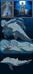 azura_(fire_emblem) beach blue_hair completely_nude completely_nude_female deliciousunagi dolphin exhibitionism fire_emblem fire_emblem_fates moon moonlight night night_sky nintendo nipples nude nude_female nudity ocean oceanic_dolphin sand species_transformation transformation water what what_the_fuck wtf