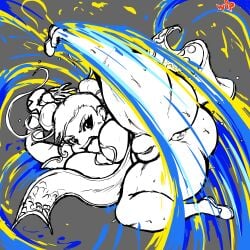 1girls asshole_visible_through_clothes big_breasts bracelets chinese_clothes chun-li cleavage colored_sketch demonroyal female female_only hair_tied hairbuns huge_ass huge_thighs human kicking martial_artist martial_arts pussy_visible_through_clothes shortstack solo street_fighter wide_hips wip