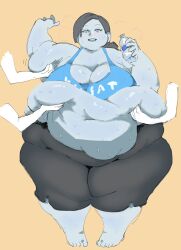 1girls big_breasts breasts disembodied_arm fapolantern fat fat_arms fat_female fat_fetish fat_rolls fat_thighs fat_woman female grabbing grabbing_belly grey_skin groping groping_fat liquidy_fat morbidly_obese morbidly_obese_female ssbbw sweat sweaty_belly tank_top thick_thighs thighs weight_gain wide_hips wii_fit_trainer