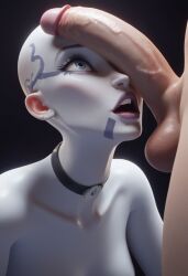 1girls ai_generated asajj_ventress bald bald_female choker duchess_eugene facial_markings female looking_up nude nude_female pale_skin penis star_wars veiny_penis