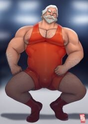 activision bara beard biceps blizzard_entertainment bulge clothing daddy dilf doctor_anfelo hairy_chest male male_nipples male_only manly mature_male muscular_male nipples overwatch overwatch_2 pecs reinhardt scar tight_clothing white_beard white_hair