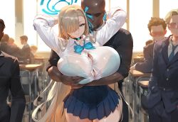 ai_generated asuna_(blue_archive) asunablacked blonde_hair blue_archive dark-skinned_male interracial