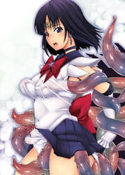 bishoujo_senshi_sailor_moon bulge clothing erect_nipples erect_nipples_under_clothes futanari highres hotaru_tomoe human intersex open_mouth panties penis precum red-rum sailor_saturn sailor_senshi skirt small_breasts solo_futa tentacle tentaclejob tentacles_under_clothes underwear