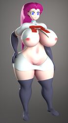 3d ass blue_eyes curvy donan gloves huge_ass huge_breasts human jessie_(pokemon) latex nintendo pokemon purple_hair red_hair skirt team_rocket thighhighs