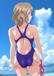 ass brown_hair female from_behind love_live! love_live!_sunshine!! one-piece_swimsuit short_hair solo swimsuit watanabe_you