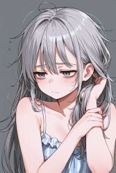 1girls ai_generated cute female flanofart grey_eyes grey_hair sfw shy sleepygirl_(flanofart) solo solo_female tagme