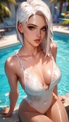 1girls ai_generated ashe_(overwatch) breasts female high_resolution highres hips overwatch overwatch_2 swimming_pool swimsuit swimwear