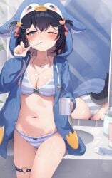 black_hair blue_eyes breasts female lilnoot_(vtuber) penguin_girl short_hair virtual_youtuber