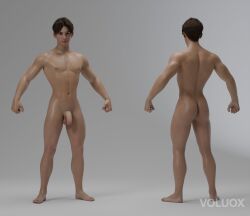 1boy 3d_model back_view big_ass brown_hair completely_nude front_view fully_retracted_foreskin gay male_focus male_only marvel marvel_comics muscular_male peter_parker skinny solo solo_male spider-man spider-man_(series) tagme uncircumcised uncut voluox