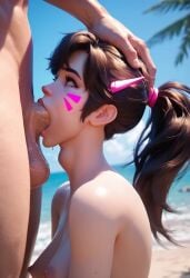 1boy 1girls ai_generated asphyxiation choking_on_cock choking_on_penis d.va death_by_penis deepthroat eyes_rolling_back fellatio female forced forced_oral hand_on_head male overwatch ponytail snuff