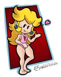 barefoot big_hips heart leotard long_legs looking_at_viewer mario_(series) nintendo official_style paper_mario paper_peach princess_peach smellslikebuter waving