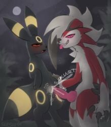 anthro anthro_on_feral black_body canid canine chastity_cage chastity_cage_only chastity_device chastity_device_only claws cum_on_chastity_cage duo eeveelution ejaculation eye_roll felid feline feral frottage fur generation_2_pokemon generation_7_pokemon genitals glowing glowing_markings hi_res knot looking_at_another lycanroc male male/male mammal markings multicolored_body night nintendo nude penile penis pink_knot pokemon pokemon_(species) red_body red_fur rubbing rubbing_penis sex shieshuqqq splurt throbbing throbbing_penis umbreon yellow_penis zoophilia