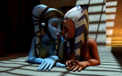 2012 2girls 3d aayla_secura ahsoka_tano breasts clone_wars eyeliner eyeshadow female jabba's_palace jedi kondaspeter lekku lipstick makeup star_wars tagme tatooine the_clone_wars:_season_four togruta twi'lek yuri