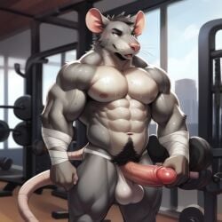 1boy ai_generated balls bara brutal_paws_of_fury frosting.ai furry furry_male furry_only gay gray_body male male_only muscular muscular_male naked no_humans nude nude_male penis rat rhei_rat rodent rodent_humanoid solo sugar1989 sweat