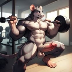 1boy ai_generated balls bara brutal_paws_of_fury frosting.ai furry furry_male furry_only gay gray_body male male_only muscular muscular_male naked no_humans nude nude_male penis rat rhei_rat rodent rodent_humanoid solo sugar1989 sweat