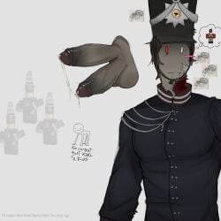 2_penises aiguillette barry_(guts_and_blackpowder) blood brown_hair diphallia diphallism drool drooling english_text gay gay_male guts_&_blackpowder guts_and_blackpowder injury monster_cock multi_genitalia multi_penis neck_bite penis precum prussian_officer_(guts_and_blackpowder) red_eye roblox roblox_game robloxian scar self_upload shako_cap tagme tagme_(artist) text uniform zombie