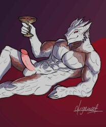 anthro baldur's_gate baldur's_gate_3 blood bodily_fluids container cup dragon dragonborn_(dnd) dungeons_and_dragons durgewoof genitals goblet hasbro hi_res humanoid_genitalia humanoid_penis male male/male male_only muscular mythological_creature mythological_scalie mythology penis red_eyes scalie solo the_dark_urge_(baldur's_gate) wizards_of_the_coast