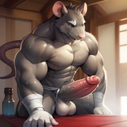 1boy ai_generated balls bara brutal_paws_of_fury frosting.ai furry furry_male furry_only gay gray_body male male_only muscular muscular_male naked no_humans nude nude_male penis rat rhei_rat rodent rodent_humanoid solo sugar1989 sweat