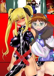 blonde_hair blush breasts erio_mondial fate_testarossa glasses lyrical_nanoha mahou_shoujo_lyrical_nanoha_strikers nipples numbers_(nanoha) pussy quattro red_eyes tagme