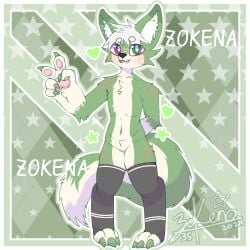 black_thighhighs character_profile cute digital_art femboy full_body furry green_fur ibispaintx large_tail slim_waist thick_thighs zokena_(zokena35)