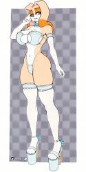 big_ass big_breasts brown_skin cellphone cream_the_rabbit female gloves lingerie lingerie_gloves lingerie_thights long_ears platform_shoes rabbit seductive sega sonic_(series) tailsrulz thighs white_skin