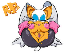 2012 anthro areola bat big_breasts blue_eyes breasts clothed clothing erect_nipples female fur furry furry_only hair looking_at_viewer navel nipples partially_clothed presenting presenting_pussy pussy r!p rouge_the_bat sega sonic_(series) tail torn_clothes white_hair