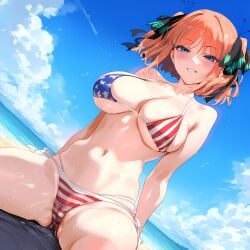 ai_generated american_flag_bikini blue_eyes go-toubun_no_hanayome light-skinned_female nakano_nino red_hair