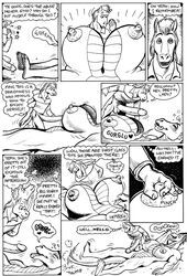 anthro areola balls big_breasts big_penis blush breasts cleavage comic dragon english_text equine erect_nipples erection eurosalamander female hair heart here_there_be_dragons horn horse huge_breasts karno male monochrome nipple_pinch nipples nude open_mouth penis text tongue tongue_out unconscious wings