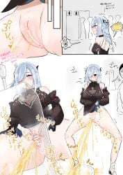 1girls blue_eyes blue_hair desperation female female_using_urinal genshin_impact have_to_pee omorashi peeing pussy sakaoo20 shenhe_(genshin_impact) spread_pussy squat_toilet standing tagme toilet urinal urination urine_stream