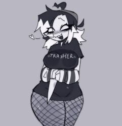 big_ass big_breasts cute emo fnf friday_night_funkin goth goth_girl knife nene nene_(newgrounds) nervous newgrounds pico's_school scentedpocky silly spiked_collar text_on_breast text_on_clothing thick_thighs