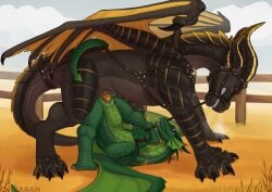 black_body black_scales bodily_fluids chivaran claws dominant dominant_female dragon duo erection female female_penetrated feral feral_on_feral genital_fluids genitals green_body green_scales hi_res horn larger_male male male/female male_penetrating male_penetrating_female membrane_(anatomy) membranous_wings mythological_creature mythological_scalie mythology nude penetration penile penile_penetration penis penis_in_pussy pointed_tail pussy scales scalie sex size_difference small_dom_big_sub smaller_female submissive submissive_male tail teeth vaginal_fluids vaginal_penetration vaginal_penetration wings