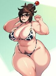 1girls absurd_res bikini breasts cow_print female female_only hi_res large_breasts mei_(overwatch) nocturne_nsfw overwatch pubic_hair solo swimsuit thick_thighs thighs wide_hips