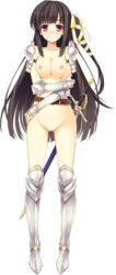 1girls armor blush breasts brown_hair female hair_ribbon high_resolution koikishi_purely_kiss long_hair nipples no_pussy nude one_side_up ribbon shidou_mana smile solo standing sword transparent_background very_long_hair weapon yuuki_hagure