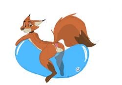 anthro balloon balls canid canine disney fox genitals hi_res inflatable jrxt male mammal nick_wilde pinup pose zootopia