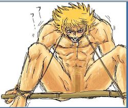 1boy blonde_hair censored gag male male_only malesub nude saint_seiya solo spreader_bar wyrven_rhadamanthys