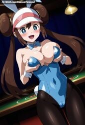 ai_generated aindroidparanoid ass big_breasts blue_eyes blush breasts breasts_out brown_hair bunny bunny_costume bunny_ears bunny_girl bunny_tail bunnysuit buns busty cameltoe cap casino curvy female female_only game_freak grabbing hips huge_breasts large_breasts narrow_waist navel nipples pantyhose pokemon pokemon_(species) pokemon_bw2 rosa_(pokemon) slim_waist stable_diffusion voluptuous wide_hips