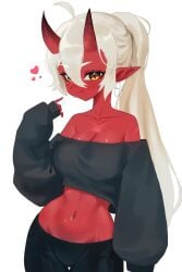 akumi big_breasts female horns oni oni_horns red_skin scars virtual_youtuber vyugen white_hair yellow_eyes