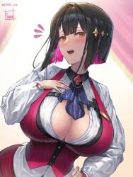 1girls big_breasts big_breasts black_hair blush blushing_at_viewer breasts breasts clothed clothed_female female female_focus female_only light-skinned_female light_skin looking_at_viewer tomo_eokaiteru