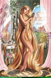 1girls blonde_hair day disney fairy_tale_fantasies female female_only hair human indoors j_scott_campbell nei_ruffino princess rapunzel solo standing tagme tangled very_long_hair