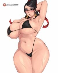 1girls bayonetta bayonetta_(character) bikini black_hair karasuart07 mole thick_thighs