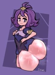 acerola_(pokemon) cute gamefreak huge_ass massive_ass nintendo notsawl pokemon pokemon_sm purple_eyes purple_hair sweat sweating