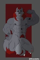 absurd_res anthro ball_tuft balls big_balls big_penis canid canine canis flexing genitals hi_res huge_balls huge_cock hyper hyper_balls hyper_genitalia hyper_penis kinktober male mammal mirandaths muscular muscular_male penis pubes pubes_exposed saggy_balls solo tattoo tuft vein veiny_penis wolf